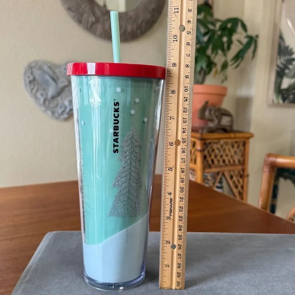 Starbucks 2018 Glitter Christmas Tree Holiday Tumbler 24 oz Mint Green Red lid